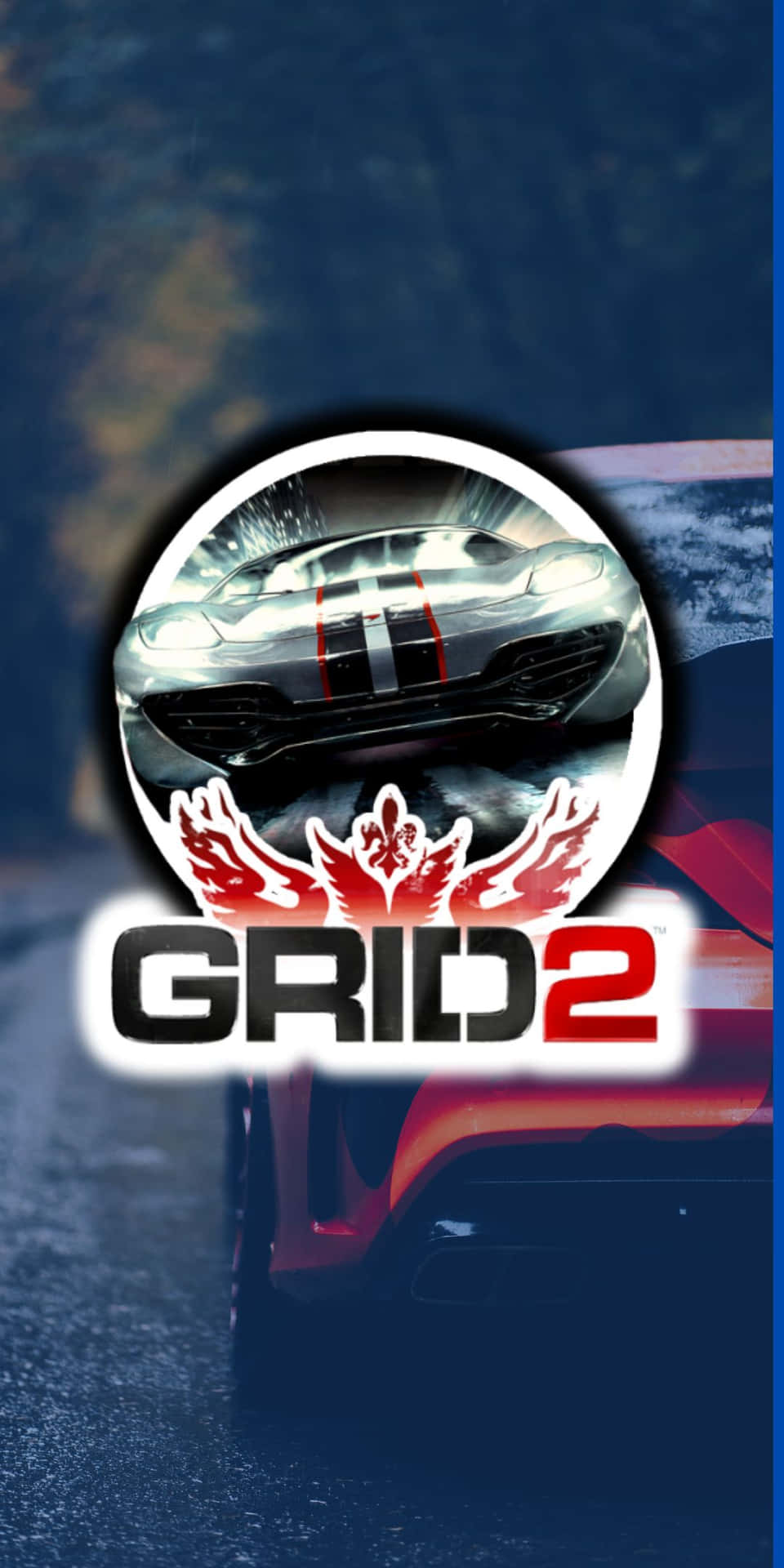 GRID 2遊戲標誌，以夜間飛馳的賽車為特色。