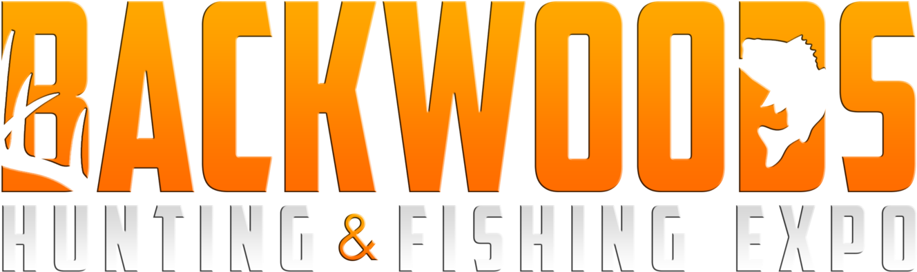 Backwoods 獵魚展標誌 壁紙 — 為 Backwoods Hunting & Fishing Expo 設計的醒目橙色和白色標誌，帶有鹿角和魚的剪影。