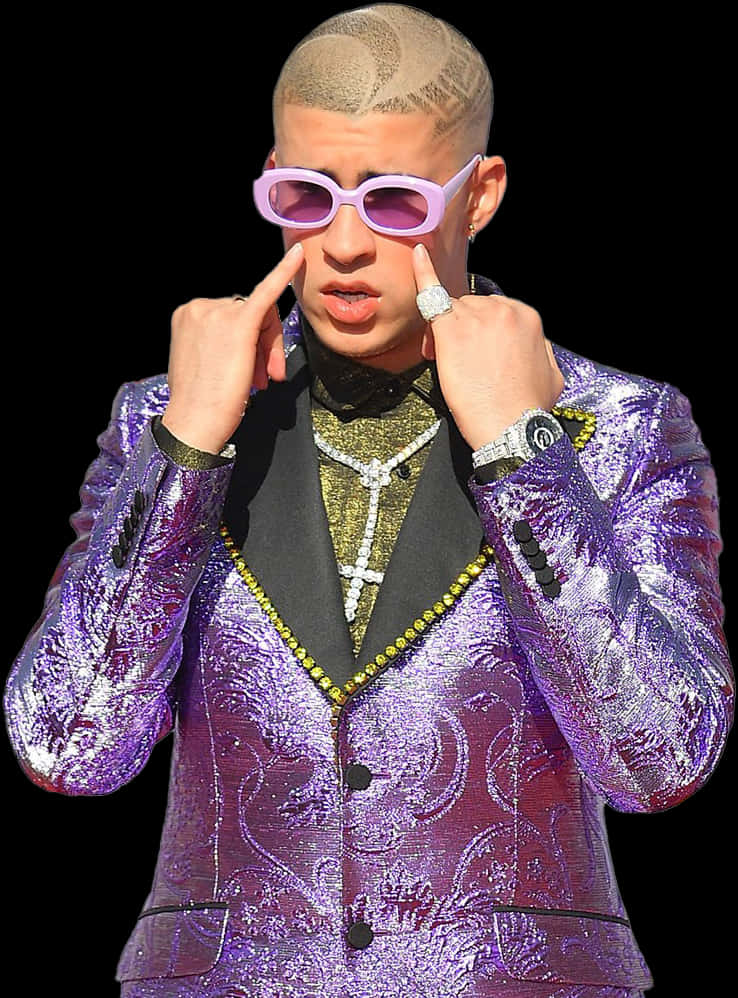 Bad Bunny 紫色西裝外套與太陽眼鏡 壁紙