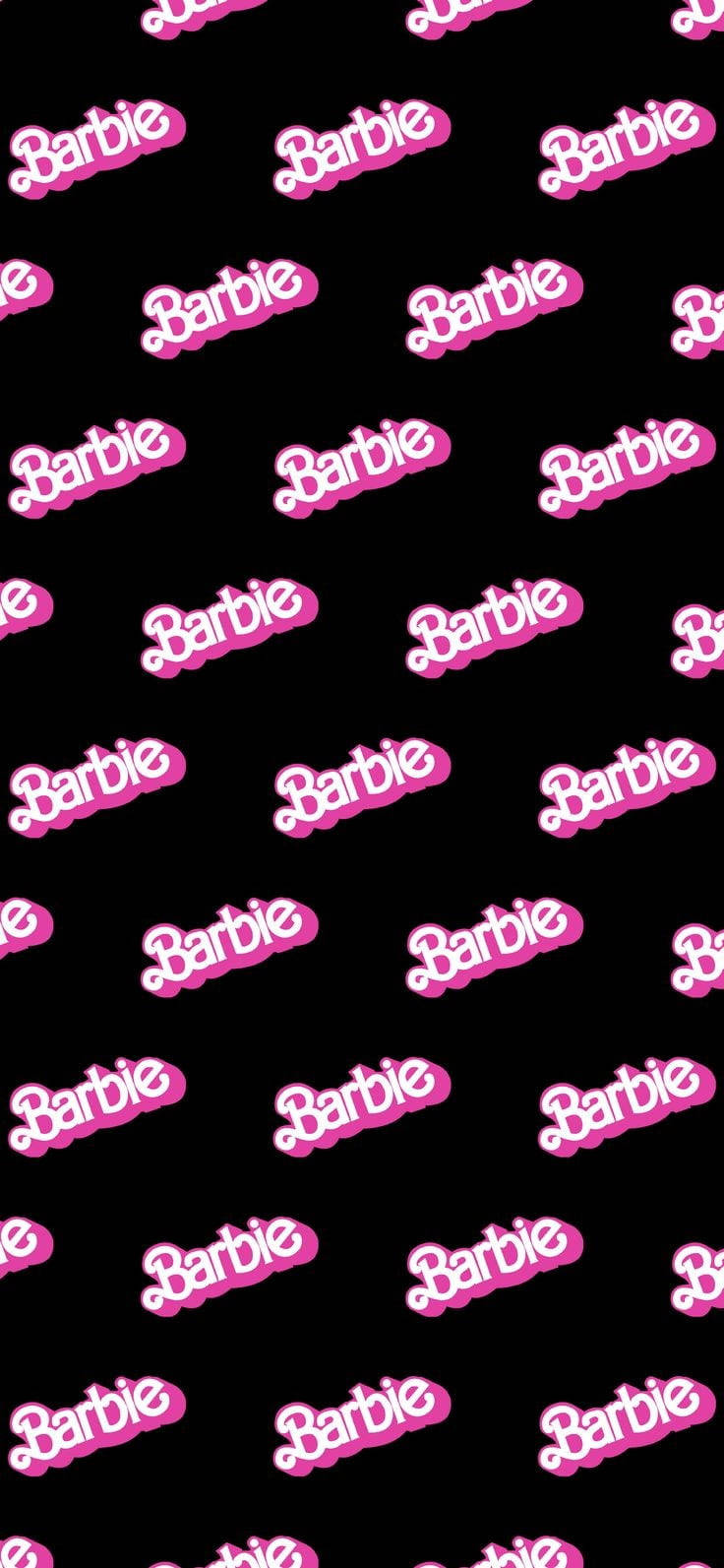 粉紅Baddie芭比文字圖案 壁紙 — 粉紅色 Barbie 標誌在純黑色背景上以網格圖案重複。