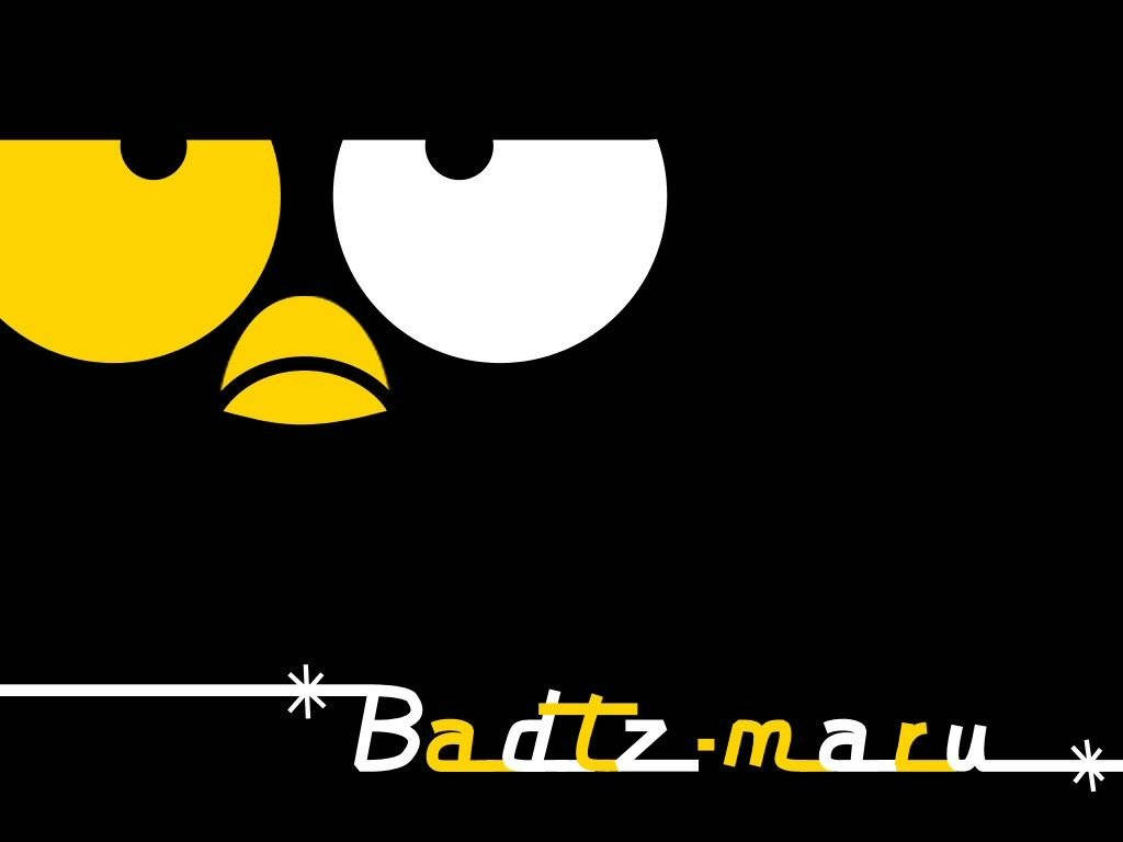 Badtz Maru 黃白眼眸 壁紙 — 一隻極簡卡通企鵝，有一隻黃色和一隻白色的眼睛，在黑色背景上強烈凝視。