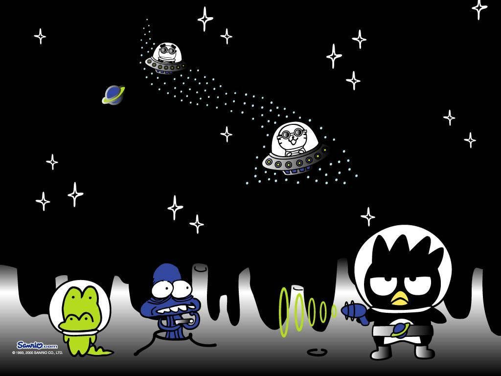 卡通外星人穿著太空衣探索星空宇宙，伴隨UFO。