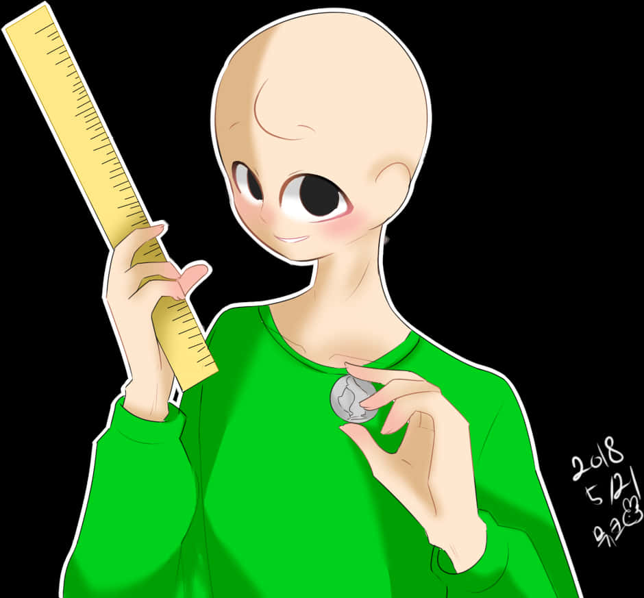 Baldi 卡通角色手持間尺與硬幣 壁紙