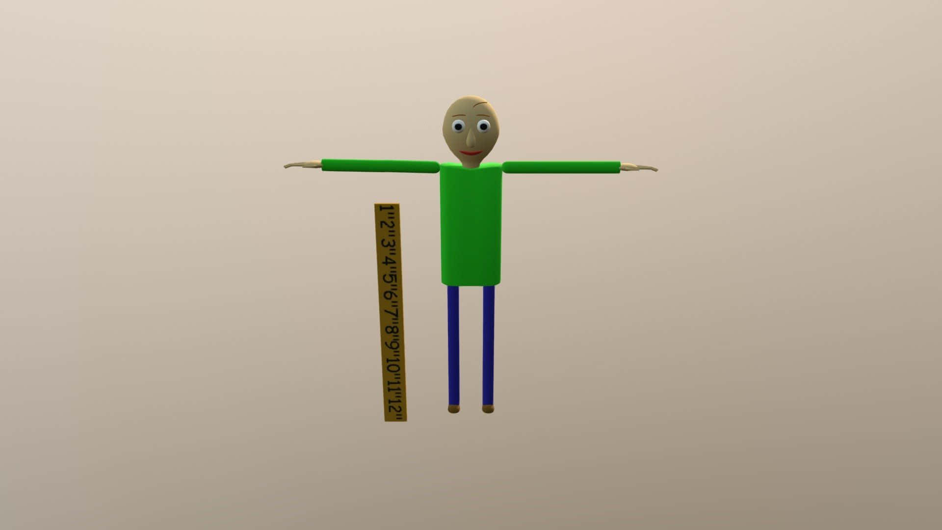 一個3D火柴人，在米色背景前握著一把尺子作為比例尺。