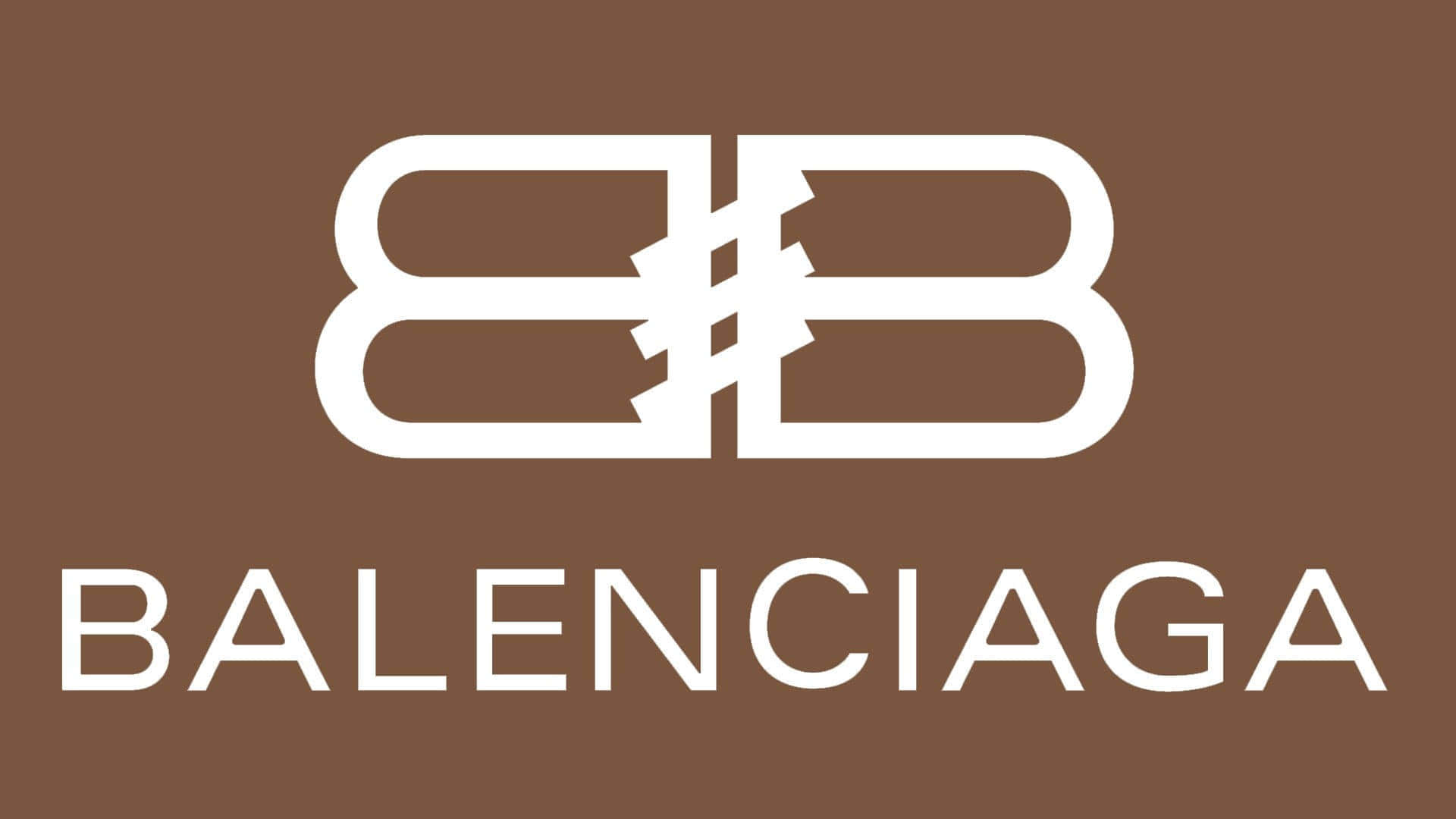 穿上Balenciaga，展現時尚與街頭風格 壁紙 — 簡約棕色背景上有一個白色交織的BB標誌，下方以乾淨的無襯線字體寫著Balenciaga。