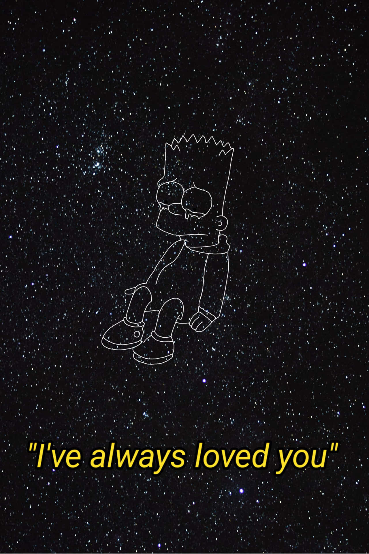 巴特·辛普森輪廓在星空夜空中漂浮，附有引文我一直愛你