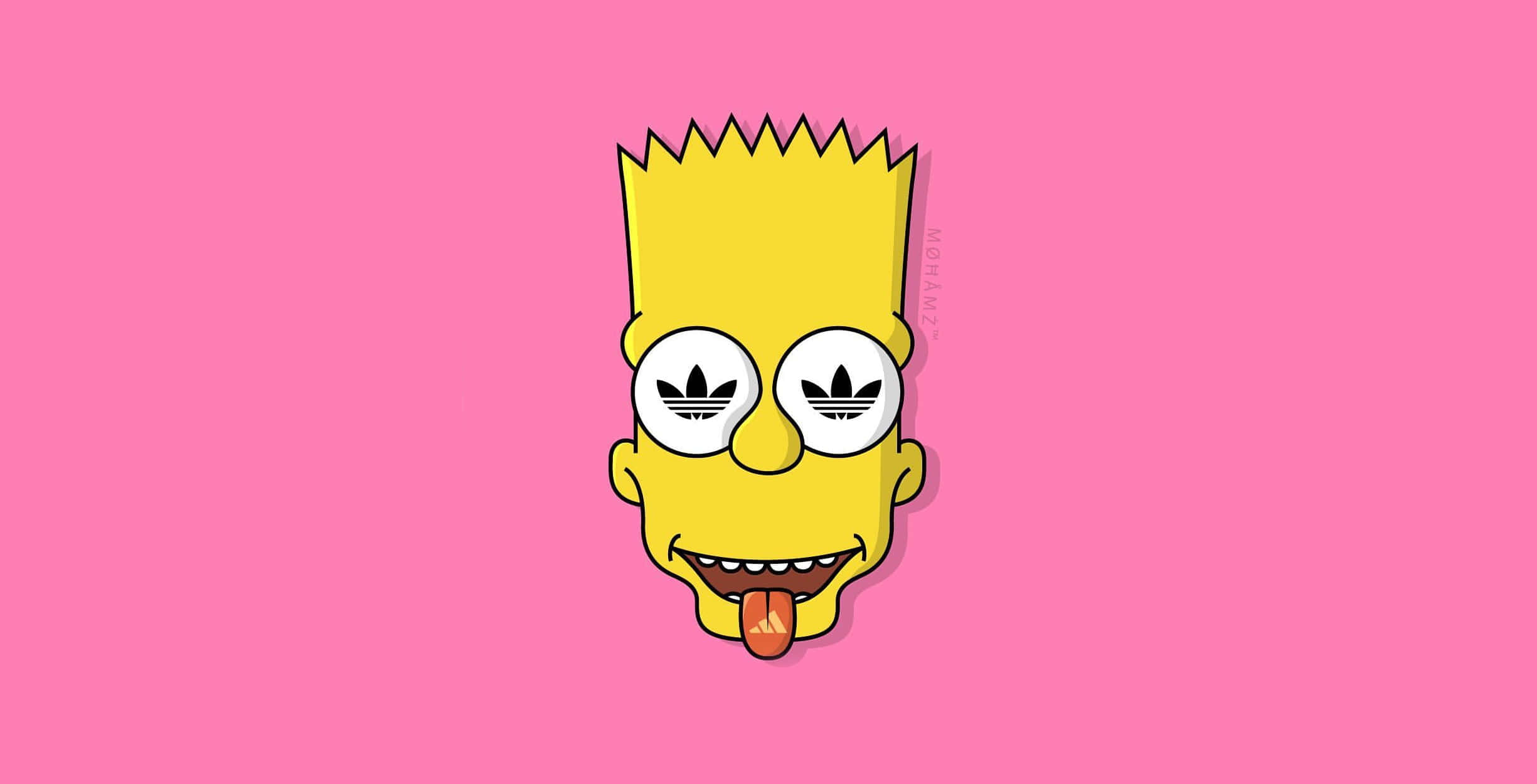 笑哈哈表情 桌布 壁紙 — Bart Simpson 卡通臉孔，帶有Adidas標誌眼睛和伸出舌頭，背景為粉紅色。