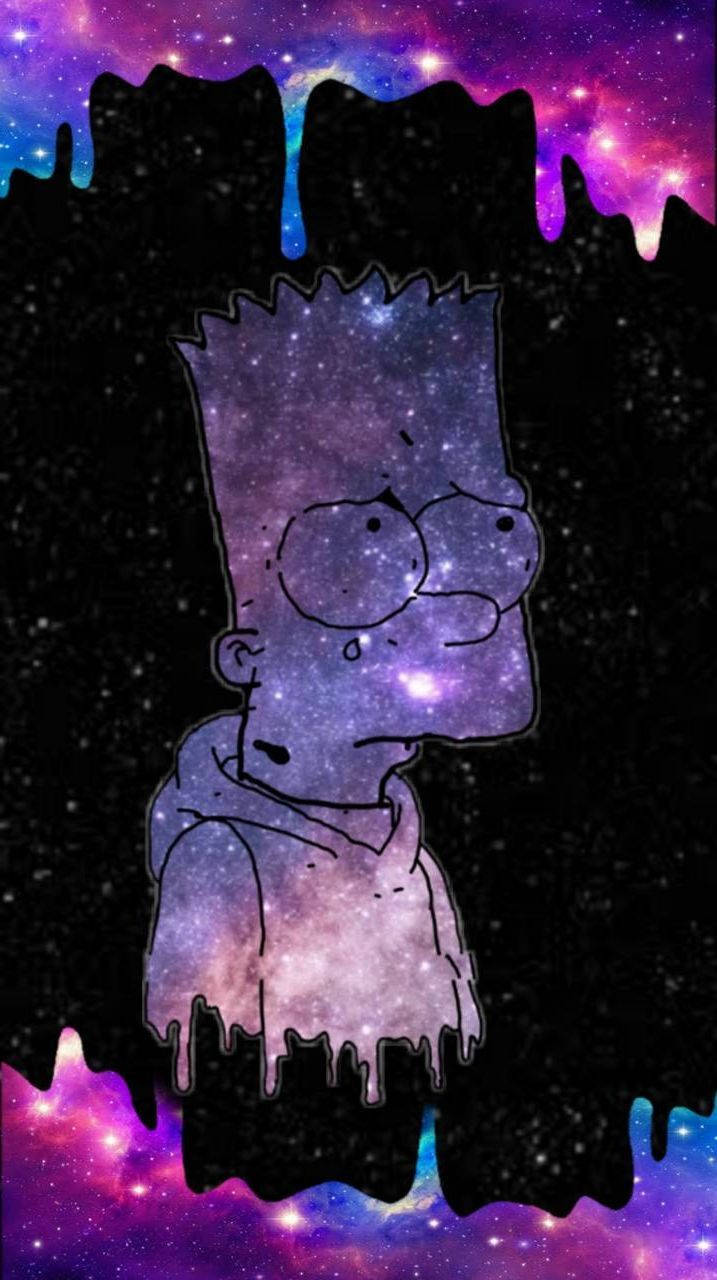 巴特·辛普森以宇宙星雲勾勒出輪廓，邊緣是滴落的星系。