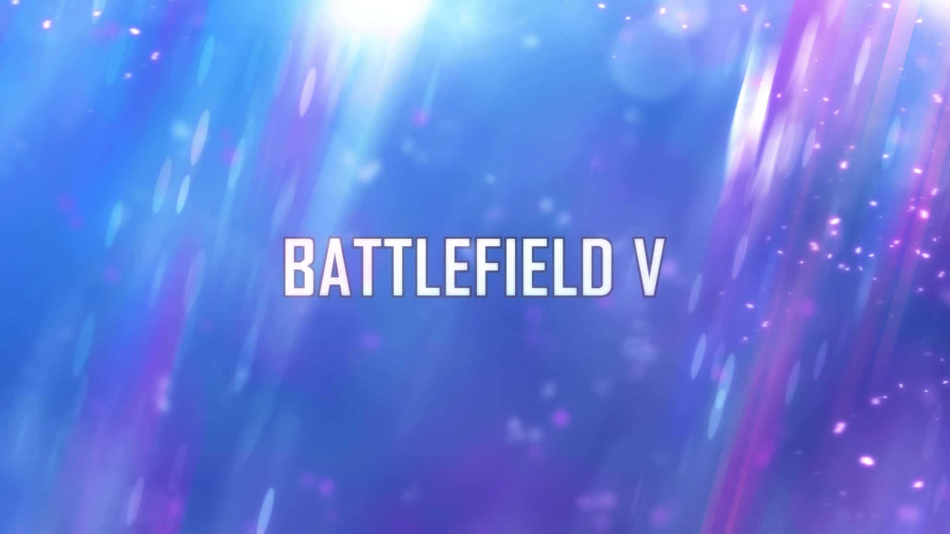 壁紙 — 《Battlefield V》標題以粗體白色字樣在充滿光線和閃爍粒子的鮮豔藍紫色宇宙背景上發光。