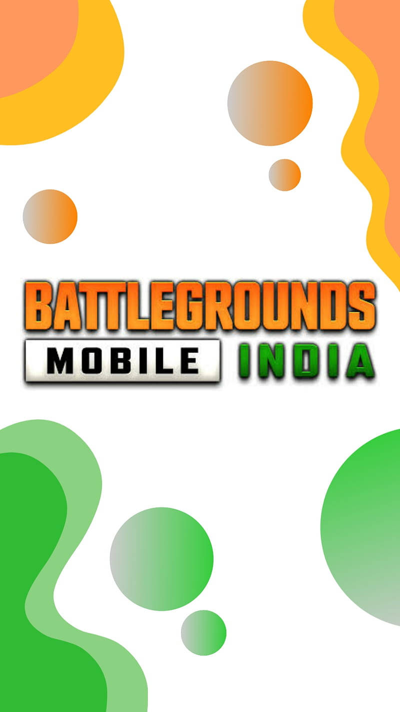 帶有橙色和綠色抽象形狀的 Battlegrounds Mobile India 遊戲標誌。