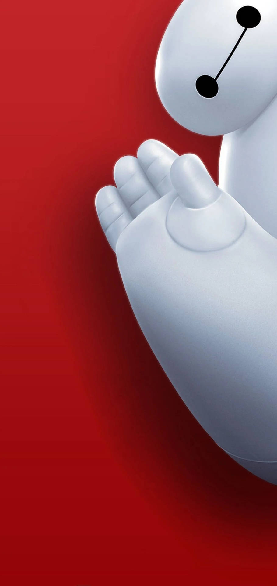 Baymax 的白色手和頭部在紅色背景上。