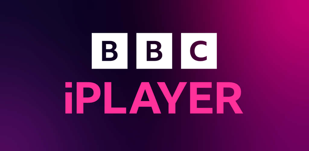 BBC iPlayer 標誌以粗體文字顯示，背景為紫色到粉紅色漸變。