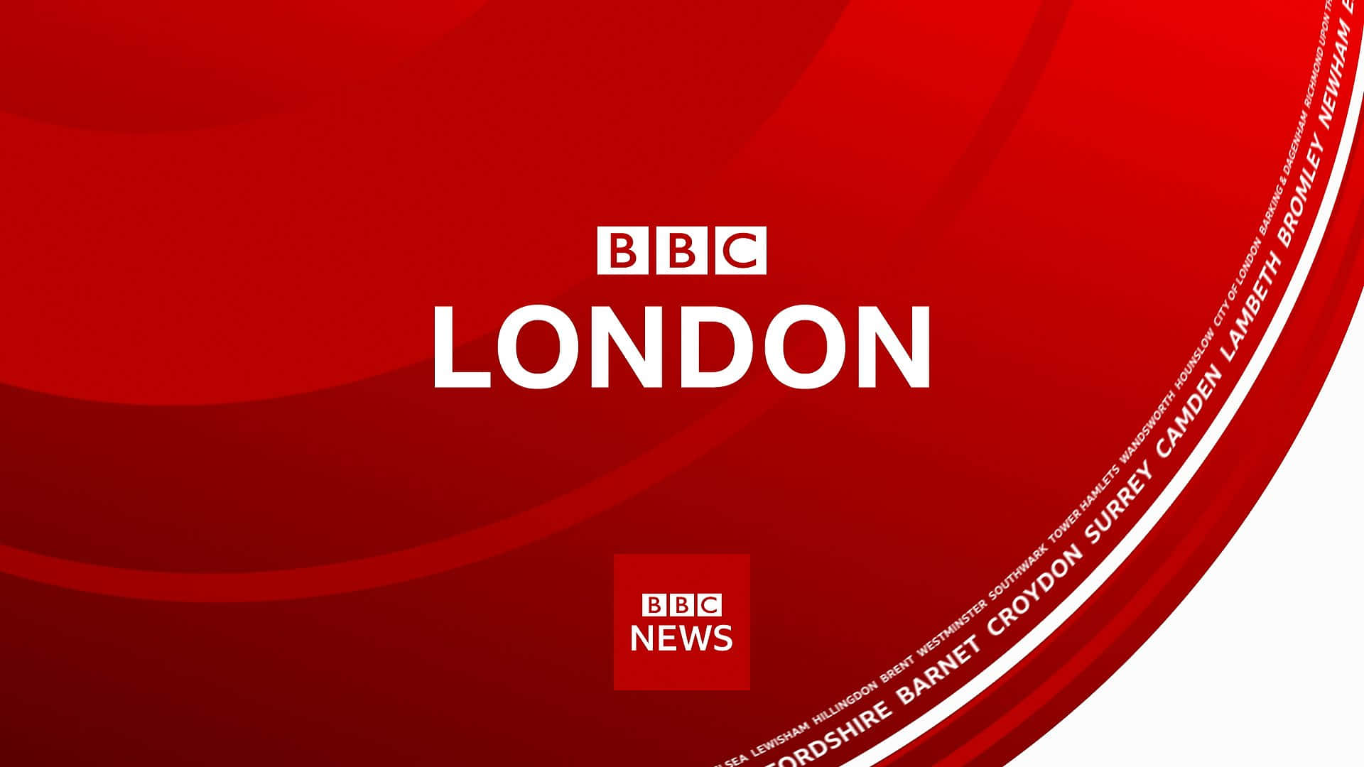 紅色背景和自治市名稱的BBC London新聞圖形