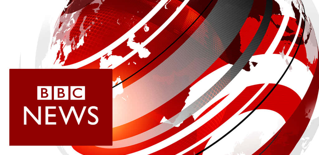 BBC新聞標誌，背景為紅、白、黑色地球儀