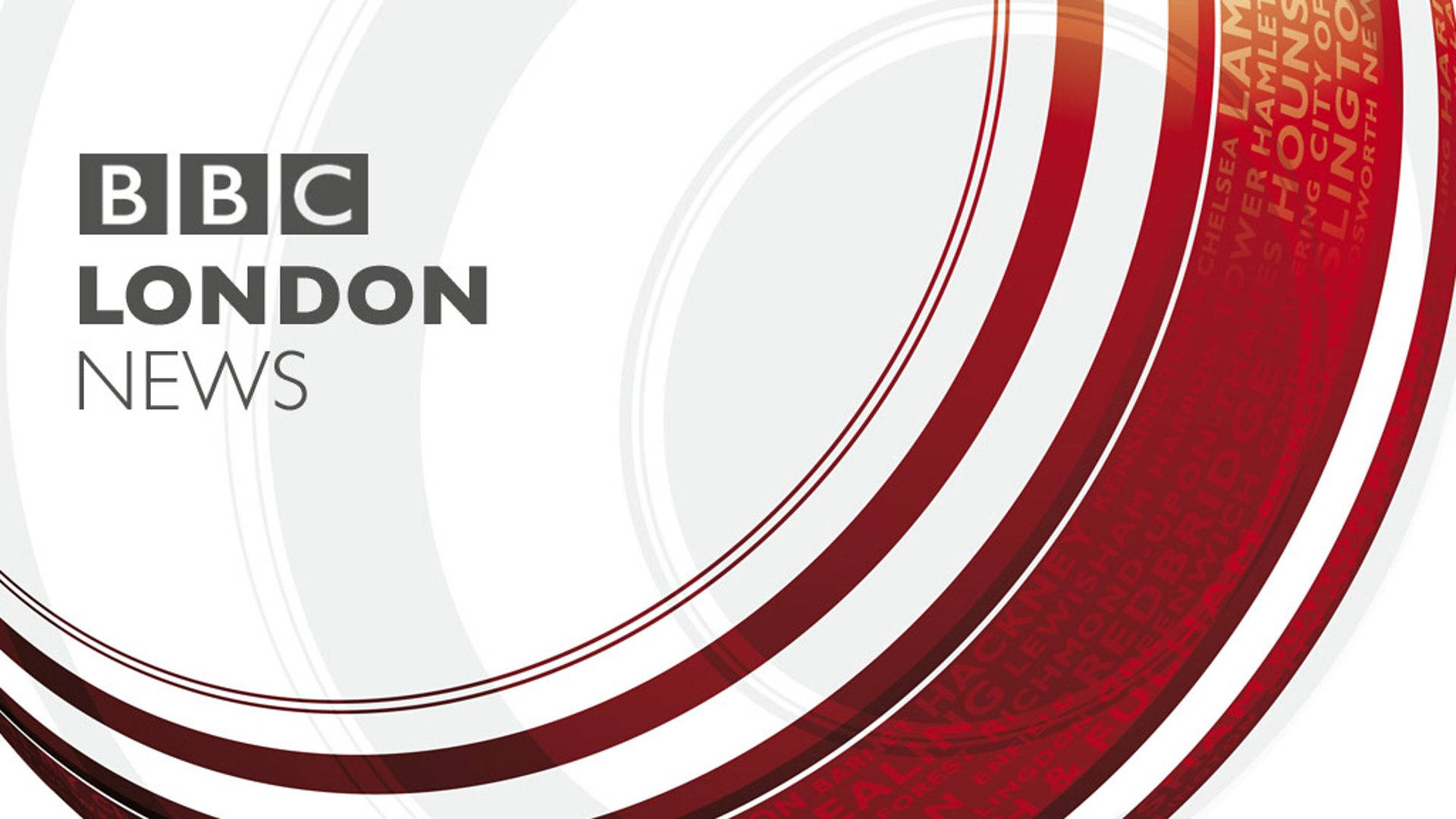 BBC倫敦新聞廣播圖形，帶有紅色和白色彎曲設計元素。