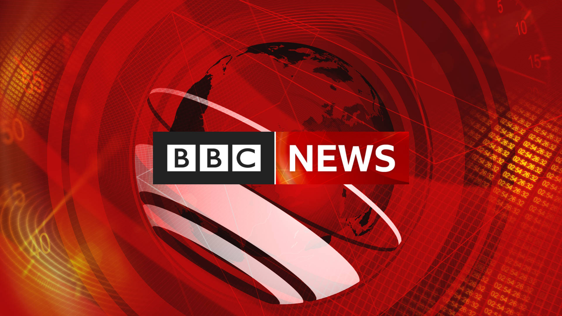 BBC新聞標誌，帶有地球儀和金融數據，置於紅色背景上