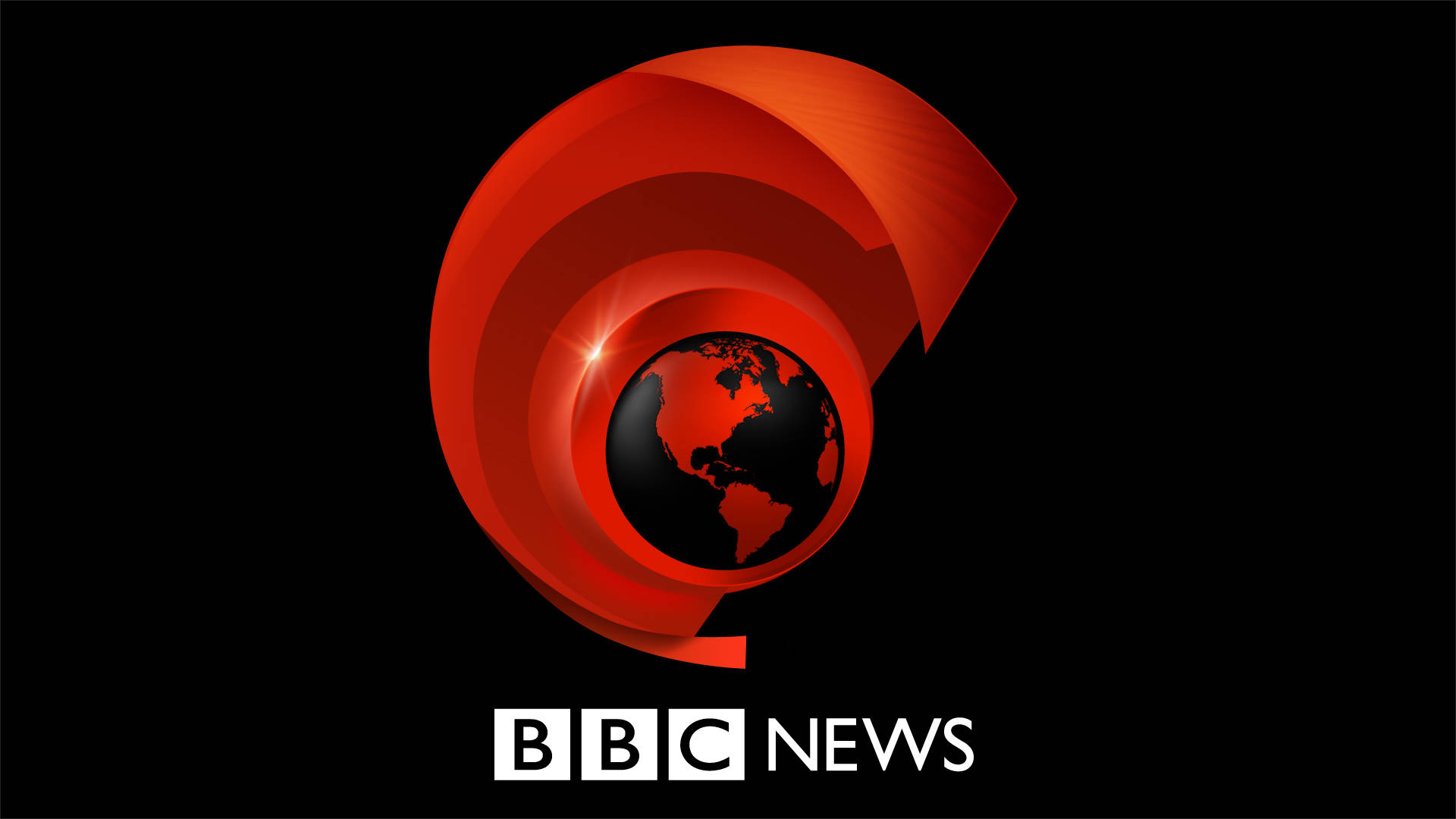 黑色背景上帶有紅色地球儀設計的BBC News標誌。
