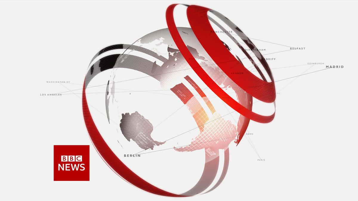 帶有紅色環和城市名稱的BBC新聞地球儀標誌