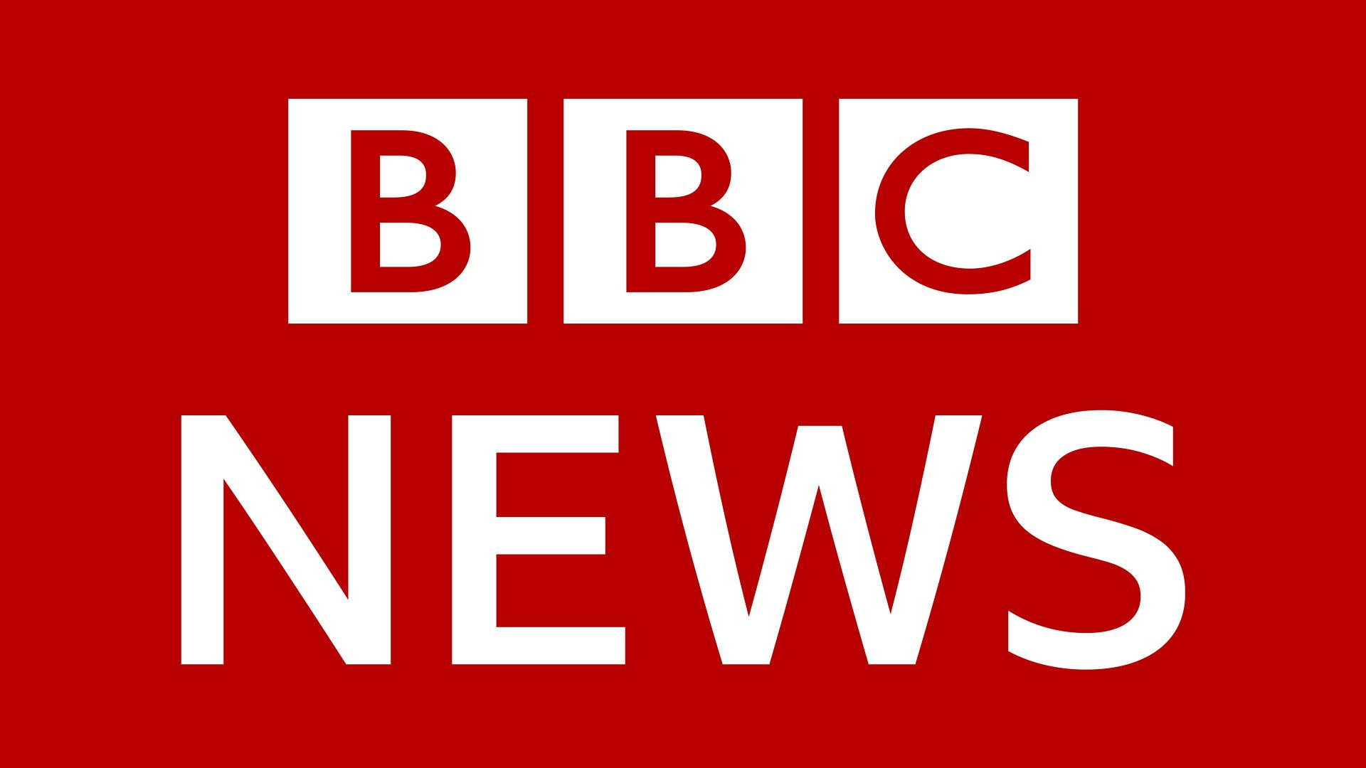 紅色背景上的白色文字BBC News標誌