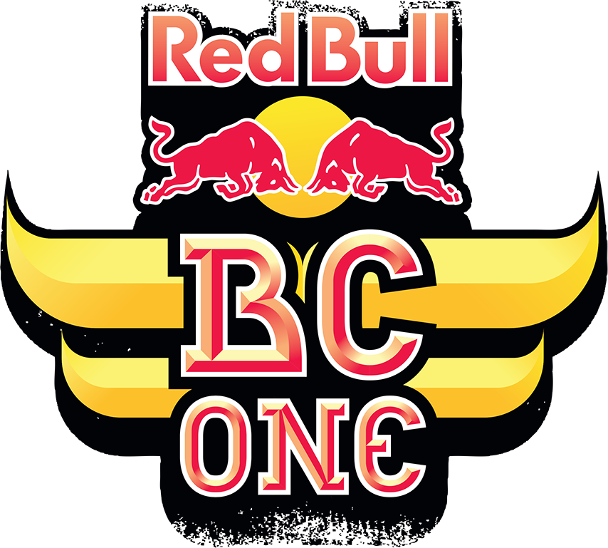 紅牛BC ONE標誌 壁紙 — 大膽的Red Bull BC One標誌，紅牛衝向黃色太陽，黑色背景配黃色翅膀。
