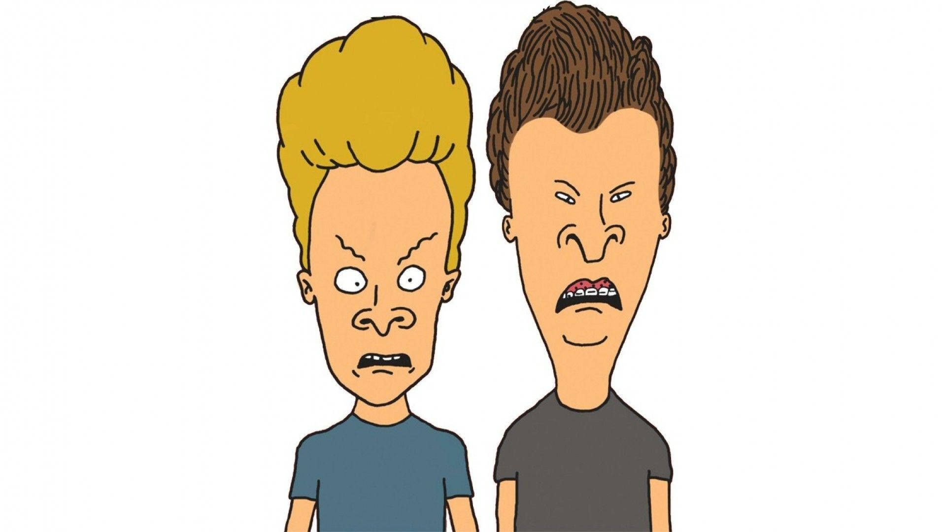Beavis 和 Butt-Head 的搞笑表情 壁紙 — 兩個動畫角色帶著誇張的憤怒表情並排站在純白色背景前。