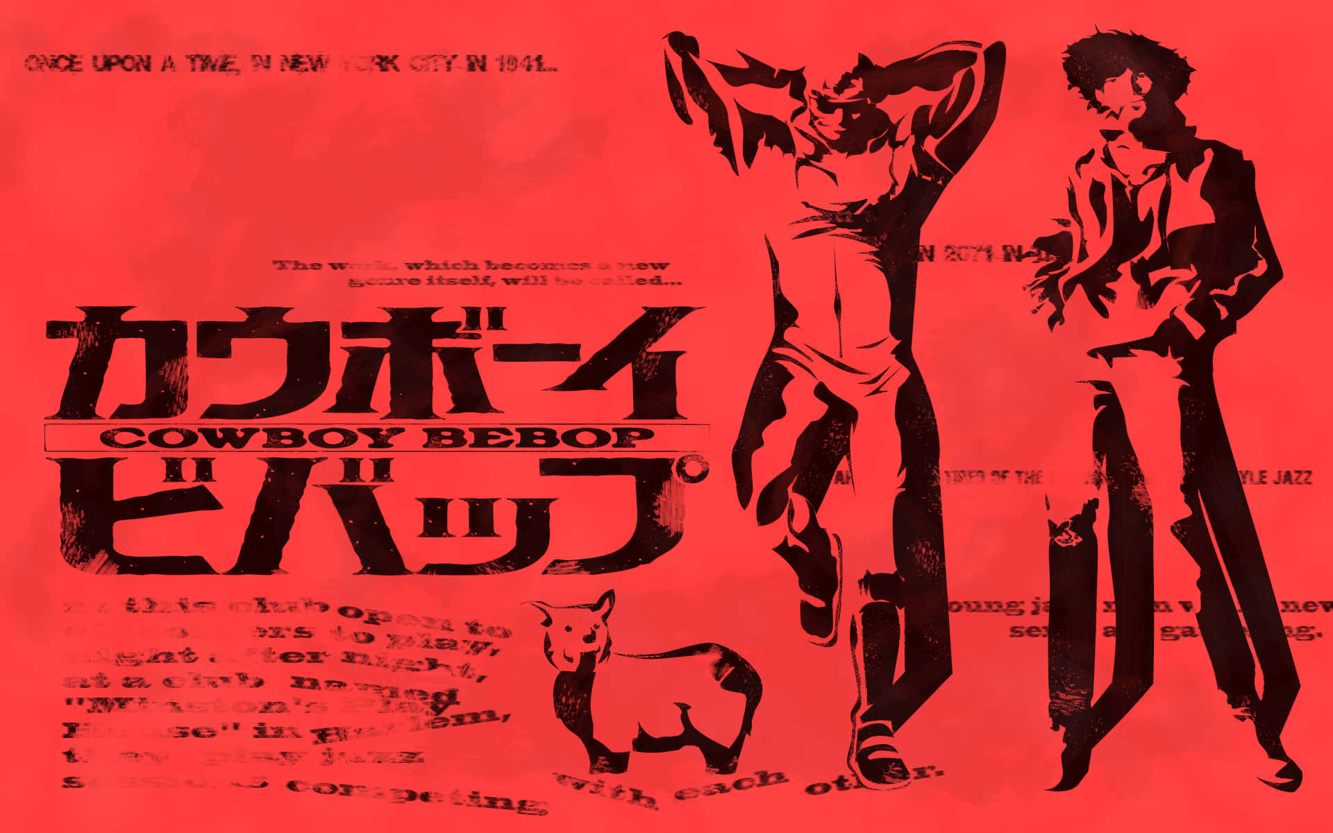 Cowboy Bebop 動畫海報，帶有剪影角色和紅色背景。
