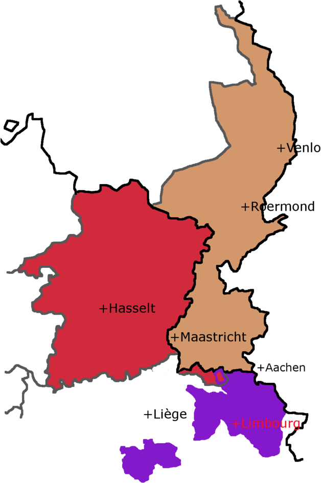 Belgian Limburgand Neighboring Regions Map 壁紙 — 比利時林堡省的風格化地圖，帶有清晰的顏色編碼區域和標記的城市，包括哈瑟爾特、馬斯特里赫特和芬洛。