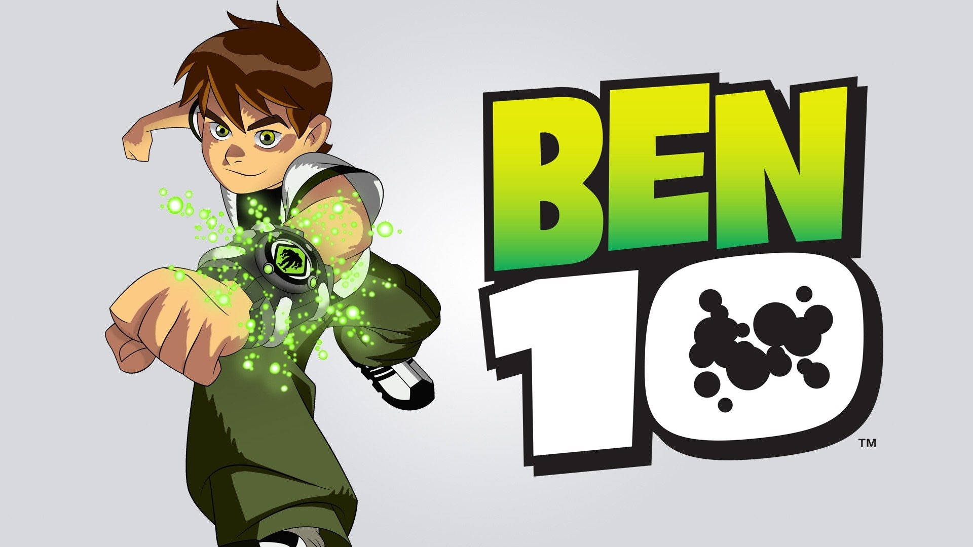 Ben 10角色用綠色能量啟動他的Omnitrix。