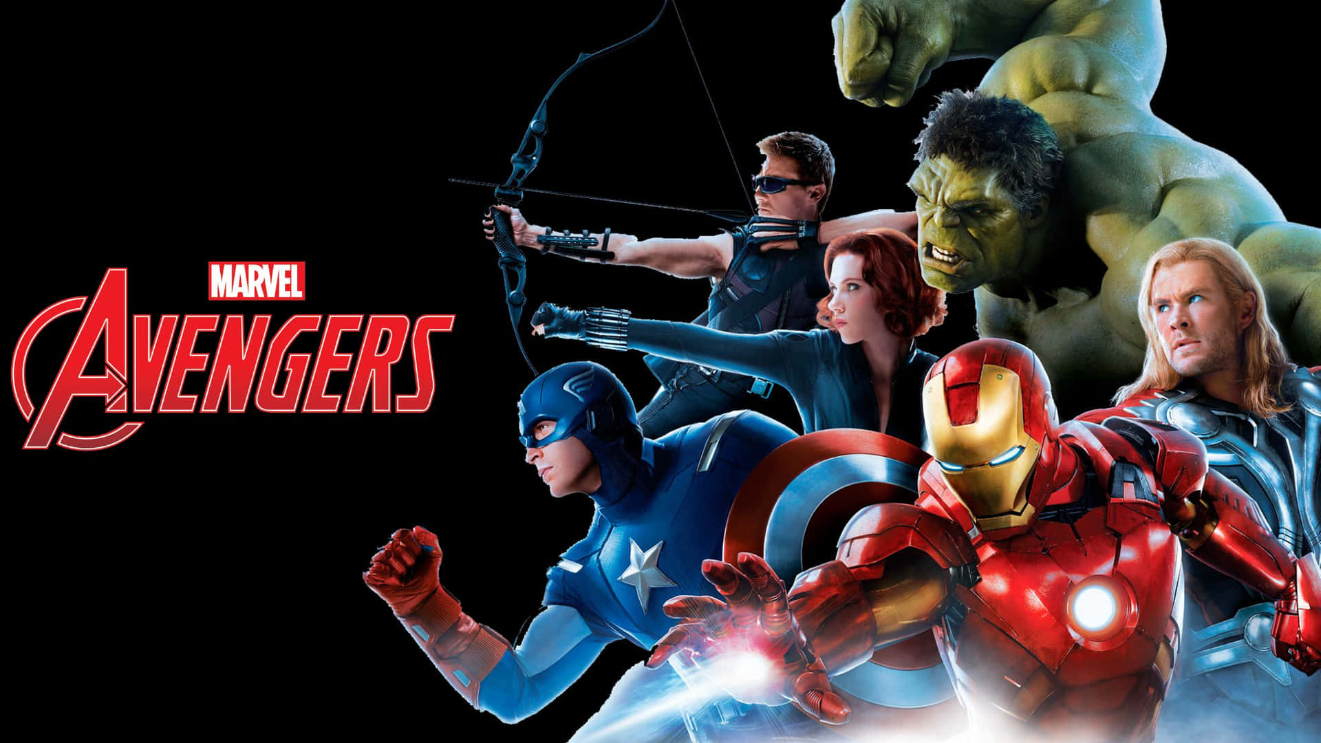 Marvel 復仇者聯盟超級英雄團隊在黑色背景上擺出動態英勇姿勢。
