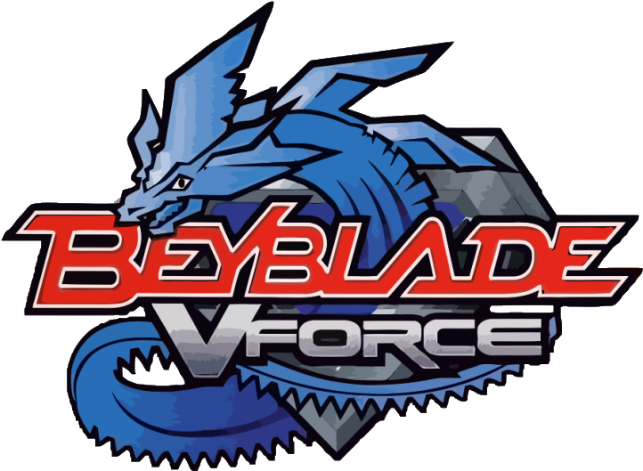 Beyblade V Force 標誌 壁紙 — 一個風格化的藍色龍標誌，帶有鋒利的鋸齒邊緣和紅銀色文字，在黑色背景上顯示 Beyblade VForce。