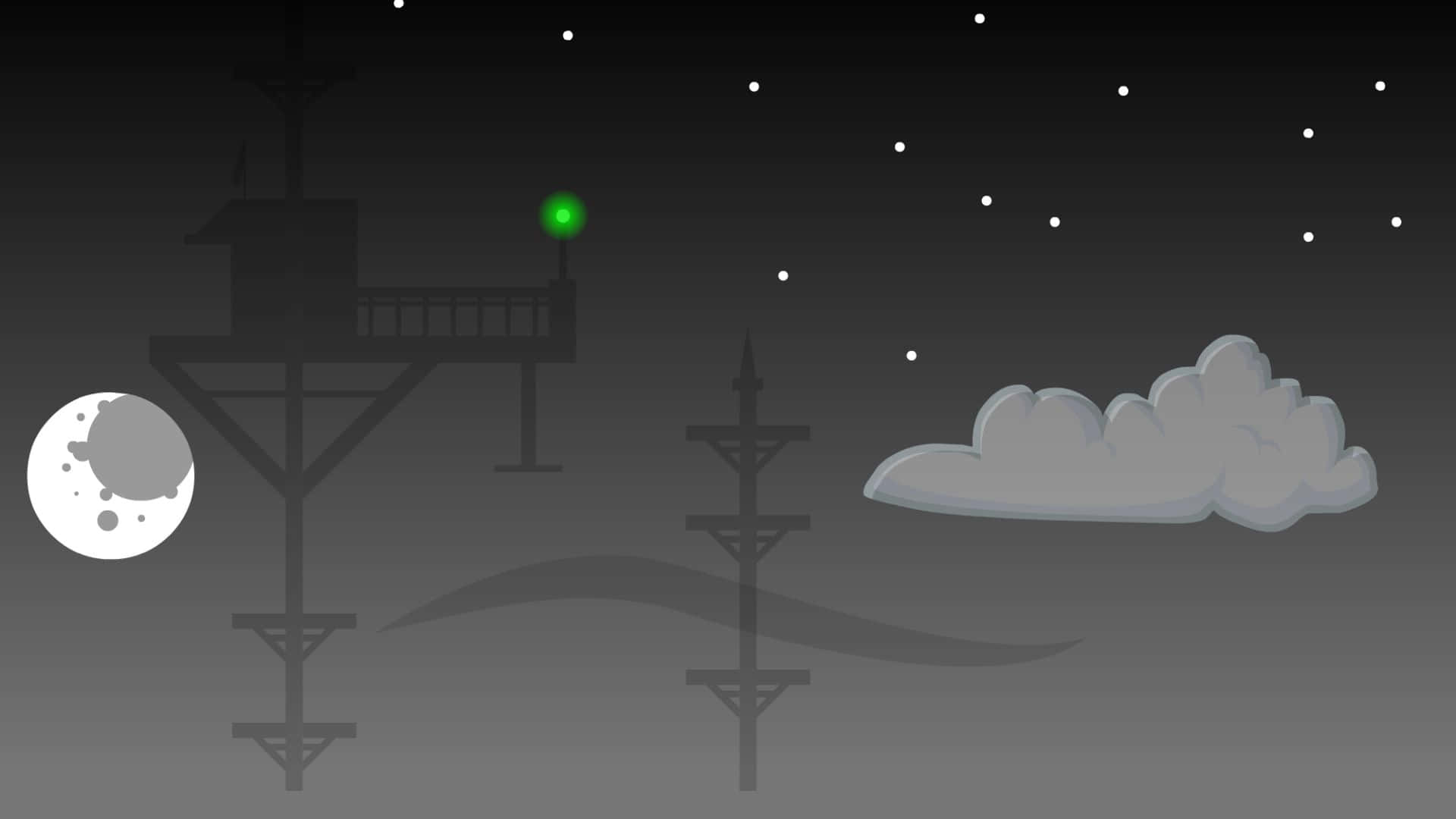 夜空 瞭望塔 天線 月亮 綠光
