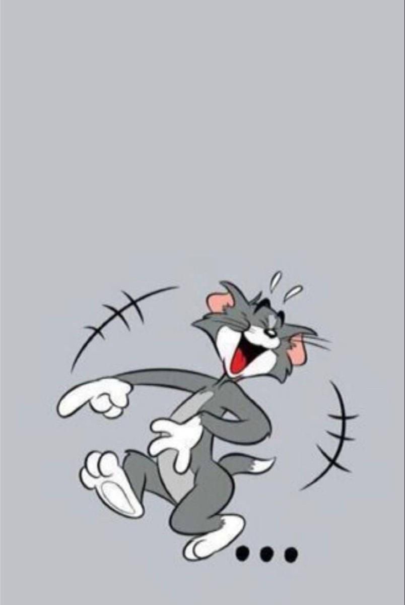 匹配BFF笑著湯姆與傑瑞 壁紙 — 經典卡通貓湯姆（Tom and Jerry）在純灰色背景上，帶著震驚的表情瘋狂奔跑。