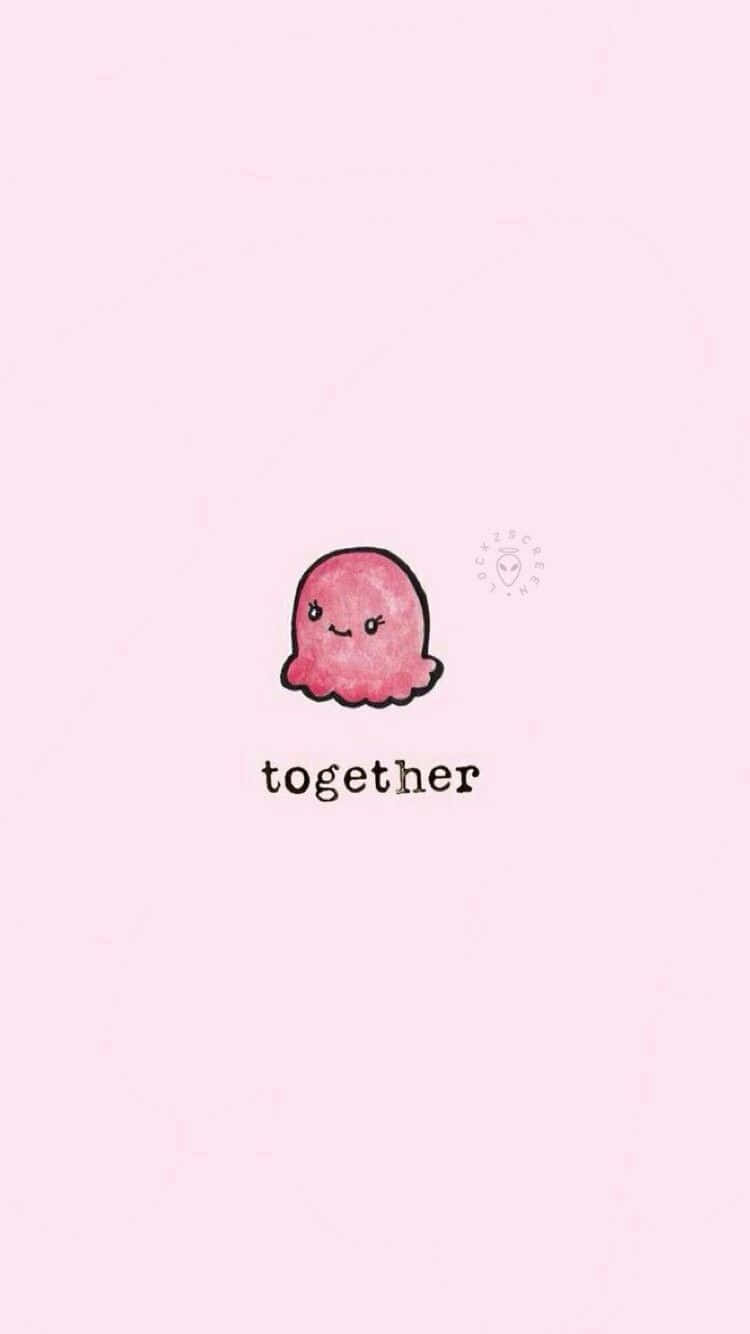 粉紅色水彩水母，微笑臉孔，下方有「together」字樣，淺粉紅色背景
