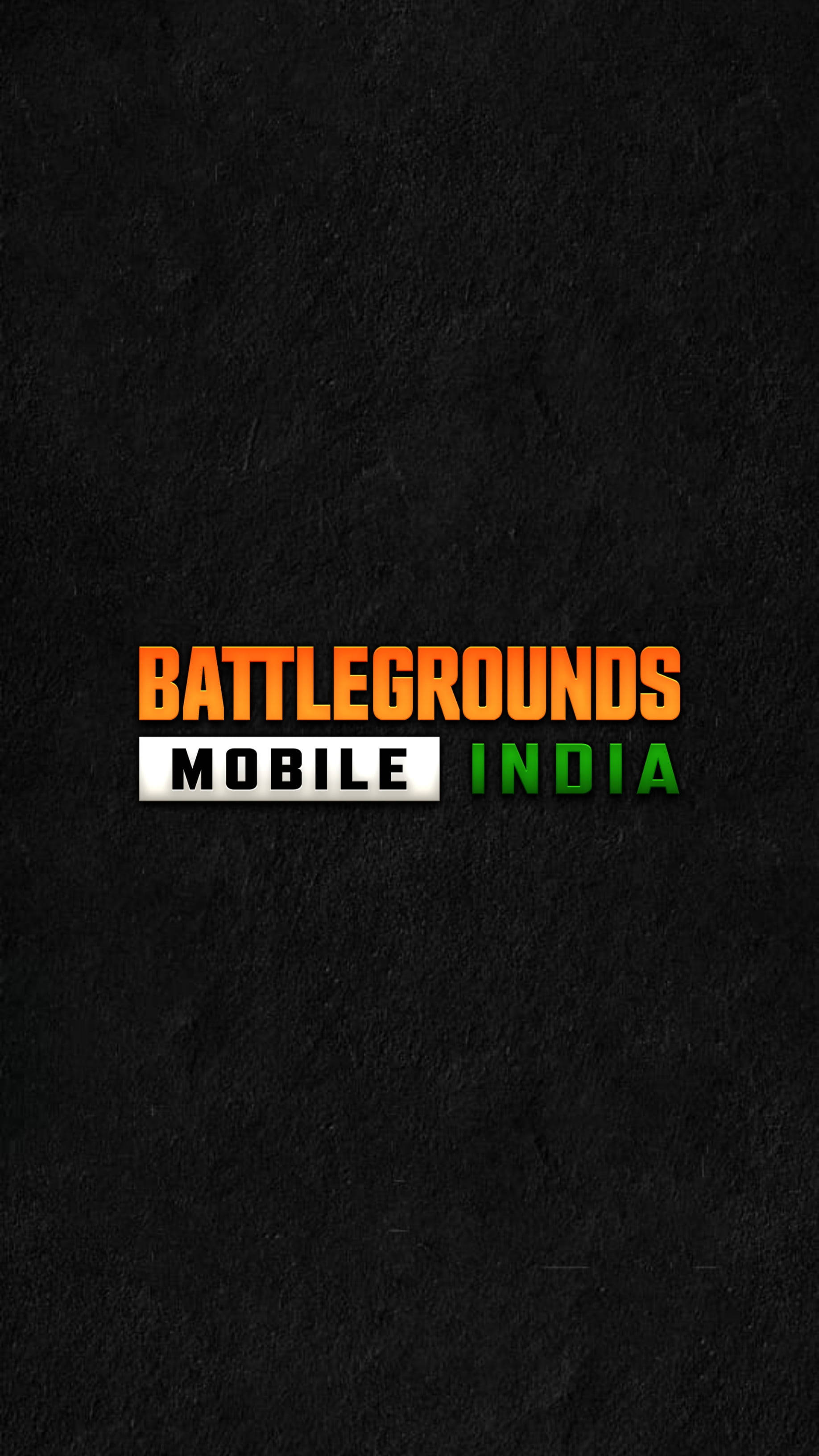 BGMI 黑底標誌 壁紙 — 大膽的橙色、綠色和白色Battlegrounds Mobile India標誌，居中放置在帶紋理的黑色背景上。