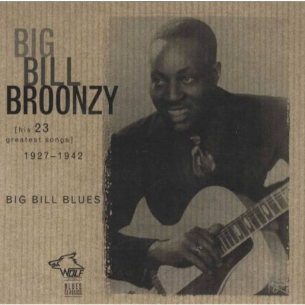 Big Bill Broonzy在復古專輯封面上微笑著抱著原聲結他。