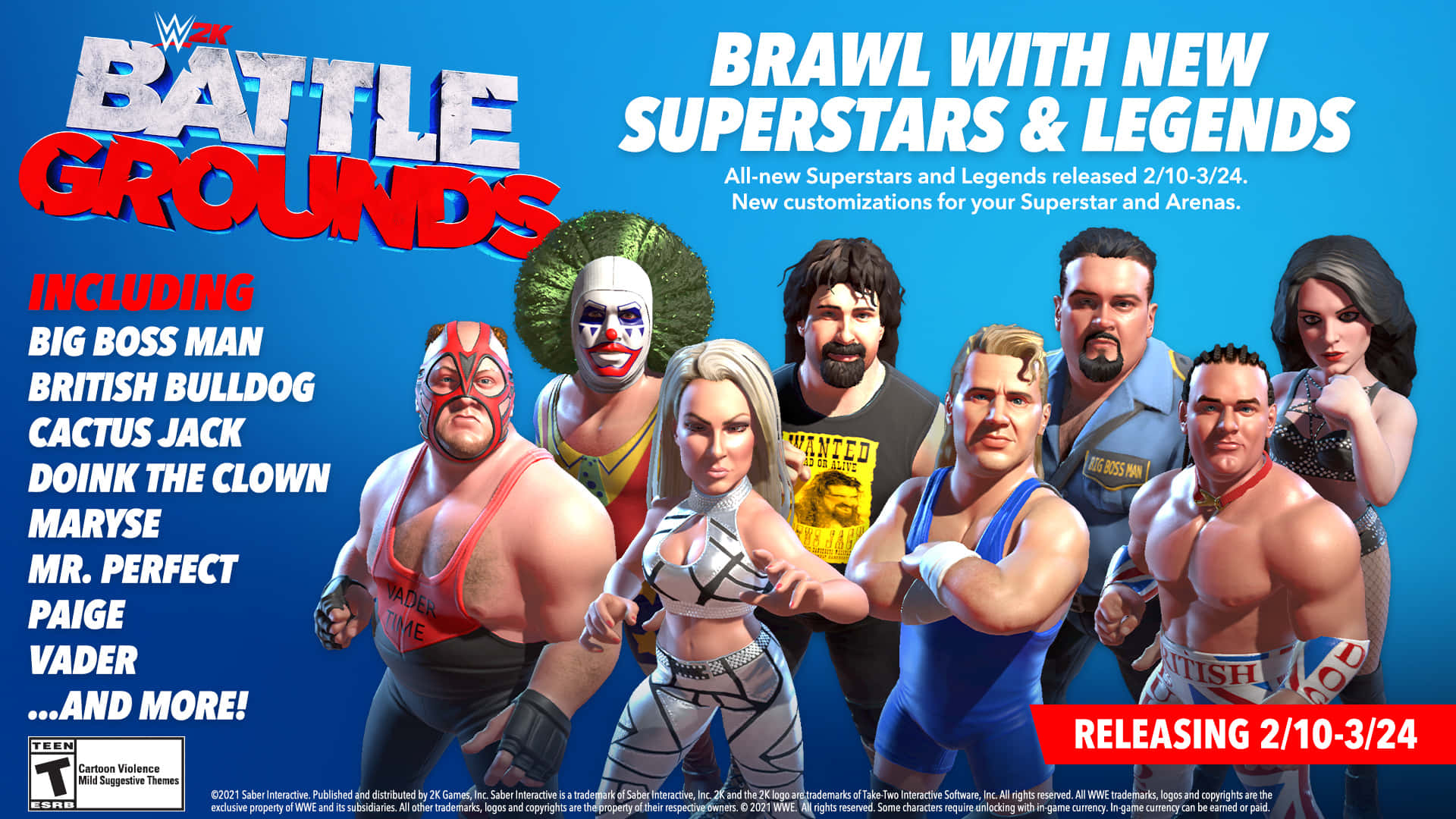 WWE Battle Grounds 遊戲海報，顯示摔角手擺出戰鬥姿勢。
