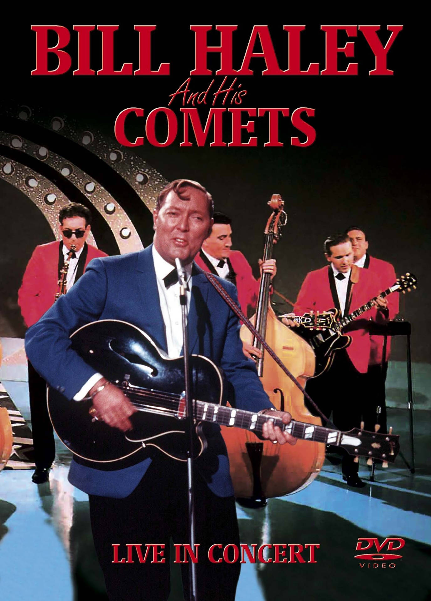 Bill Haley and His Comets 穿著紅色外套和藍色西裝現場表演音樂會。
