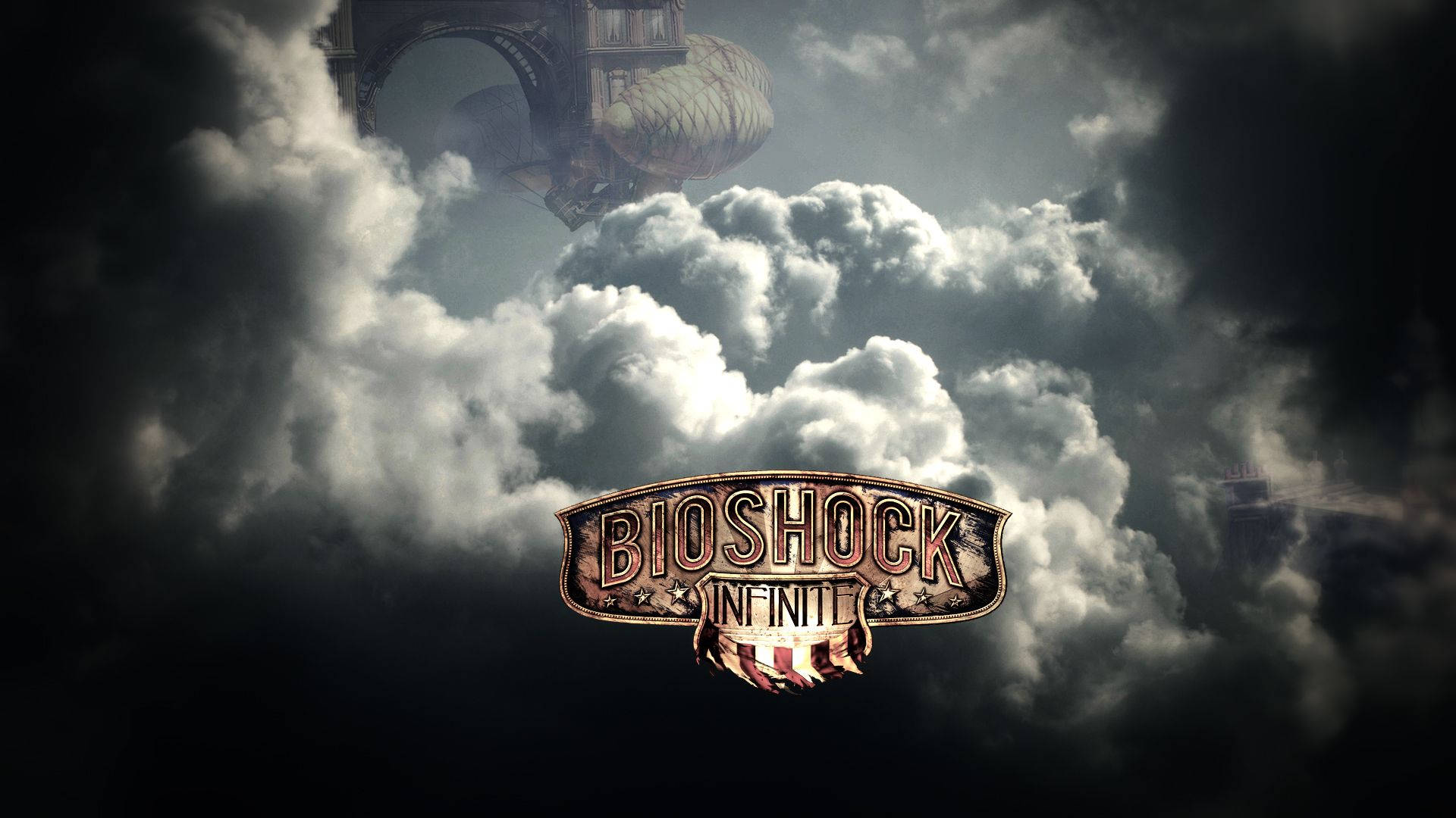 Bioshock Infinite 標誌，一艘蒸氣龐克飛船飛過暴風雲。