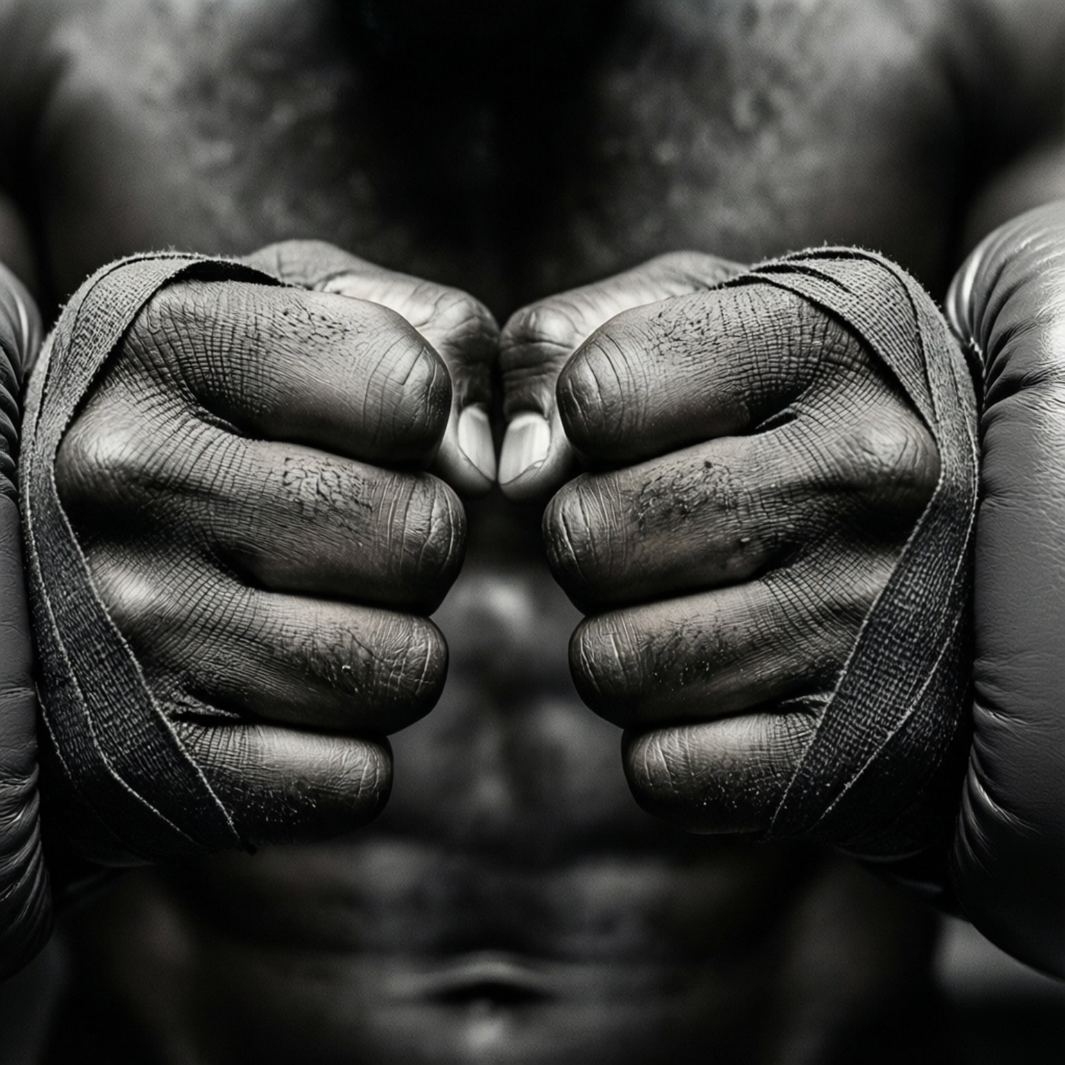 Deontay Wilder 桌布 壁紙 — 兩隻緊密纏繞的拳擊手套以對峙姿勢面對面的黑白特寫。
