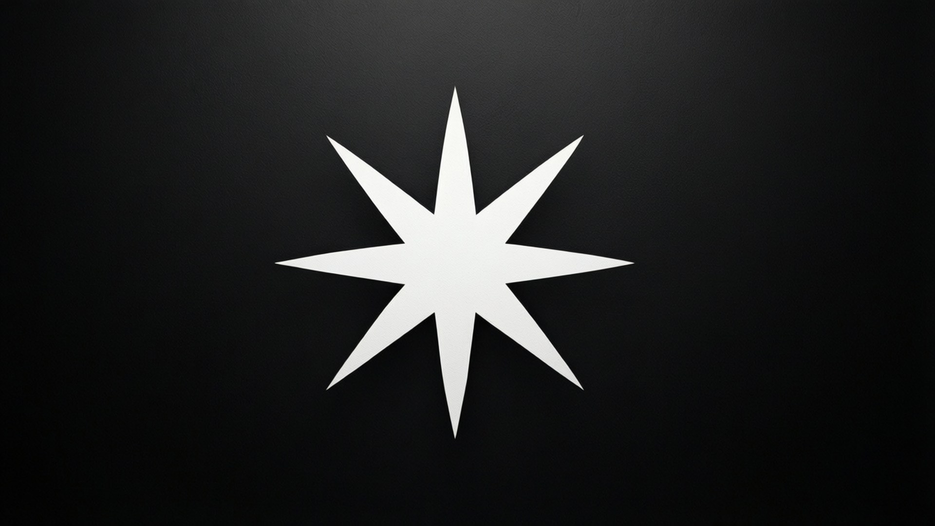 Black Minimalist Asterisk 壁紙 — 一個鮮明的白色八角星，居中於光滑的磨砂黑色背景上，帶有微妙的漸變照明。