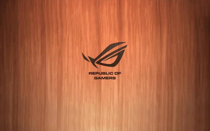 Republic of Gamers標誌在木紋背景上