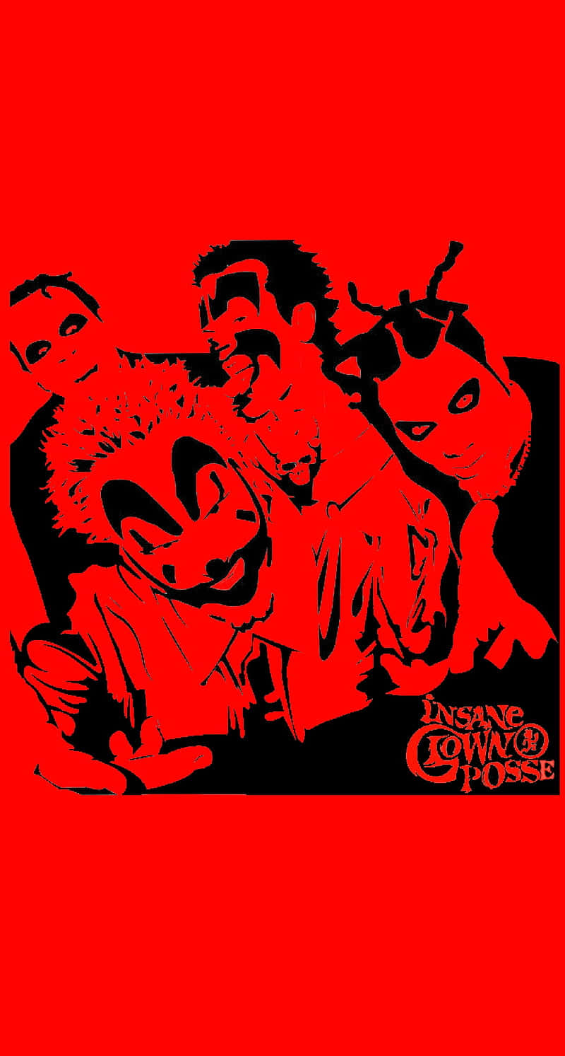  壁紙 — 四個威脅性小丑人物的黑色剪影，背景為純紅色，帶有「Insane Clown Posse」文字。