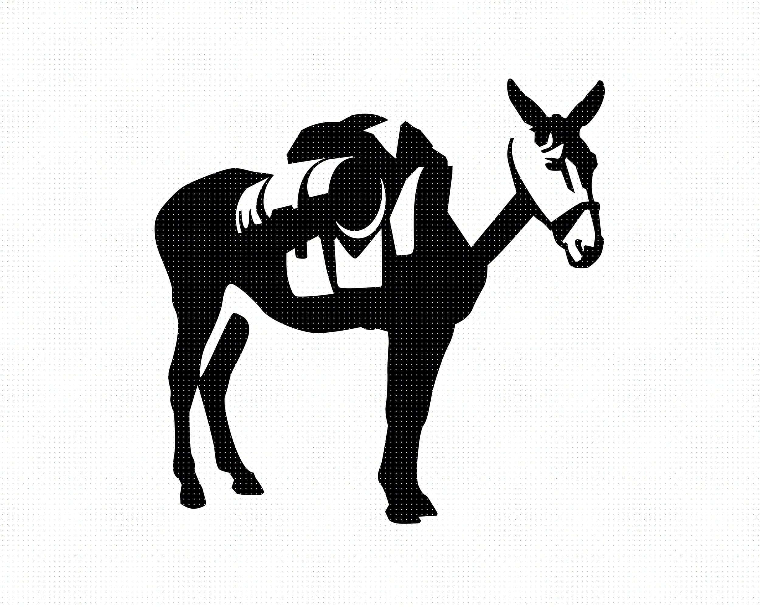 Mule 桌布 壁紙 — 一隻配鞍驢子嘅大膽黑色剪影，企喺白色半色調背景前面。