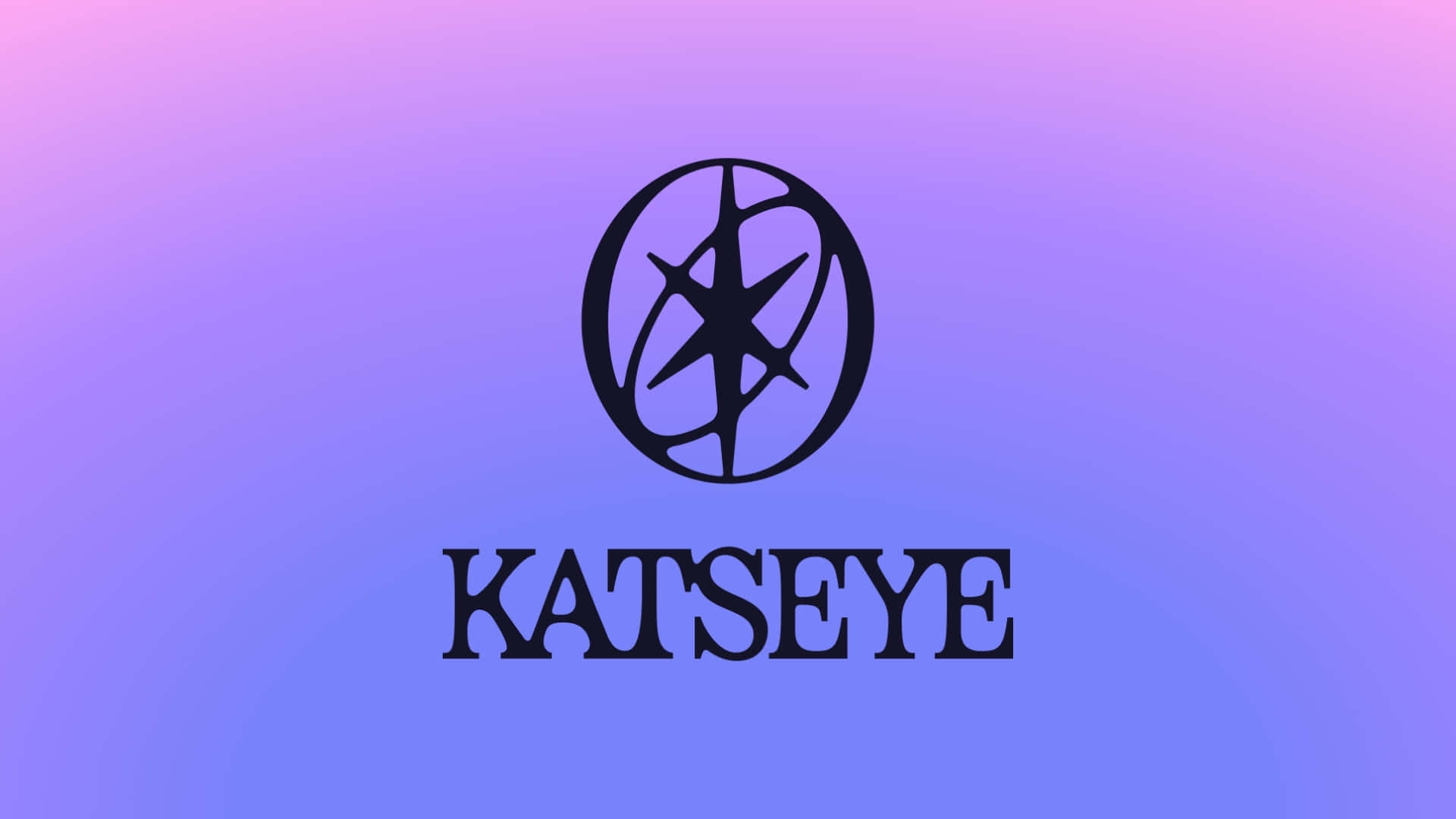 壁紙 — 一個黑色風格化星形標誌被環圈環繞，位於粗體文字 KATSEYE 上方，背景為柔和的紫色到粉紅色漸變。
