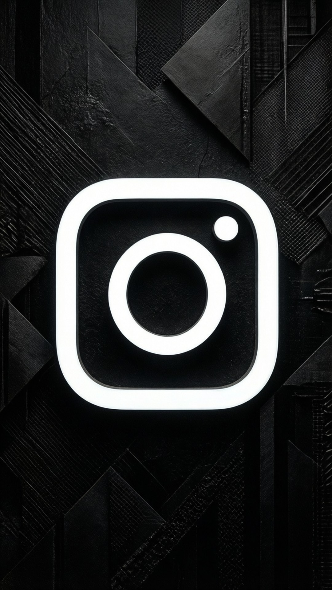 發光的白色Instagram標誌在黑色紋理幾何背景上