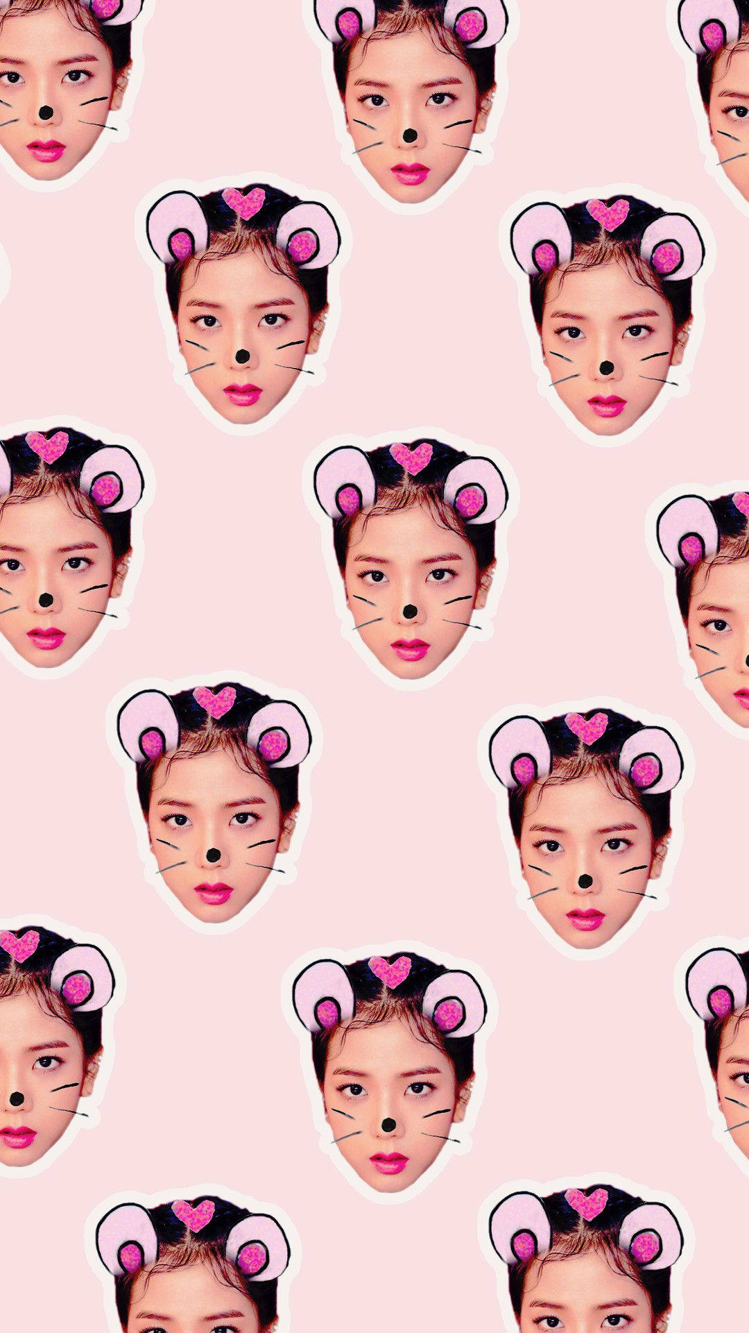 BLACKPINK Jisoo 動漫風格動物耳朵圖案粉紅背景壁紙