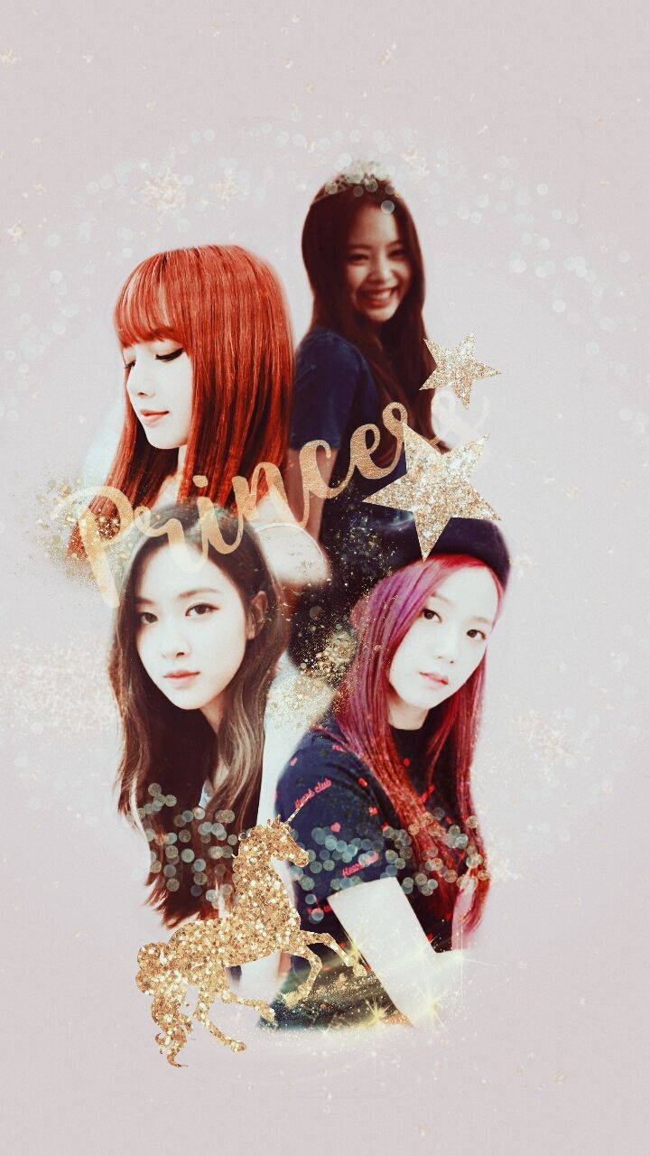 BLACKPINK成員搭配金色「Princess」字樣於白色背景的壁紙