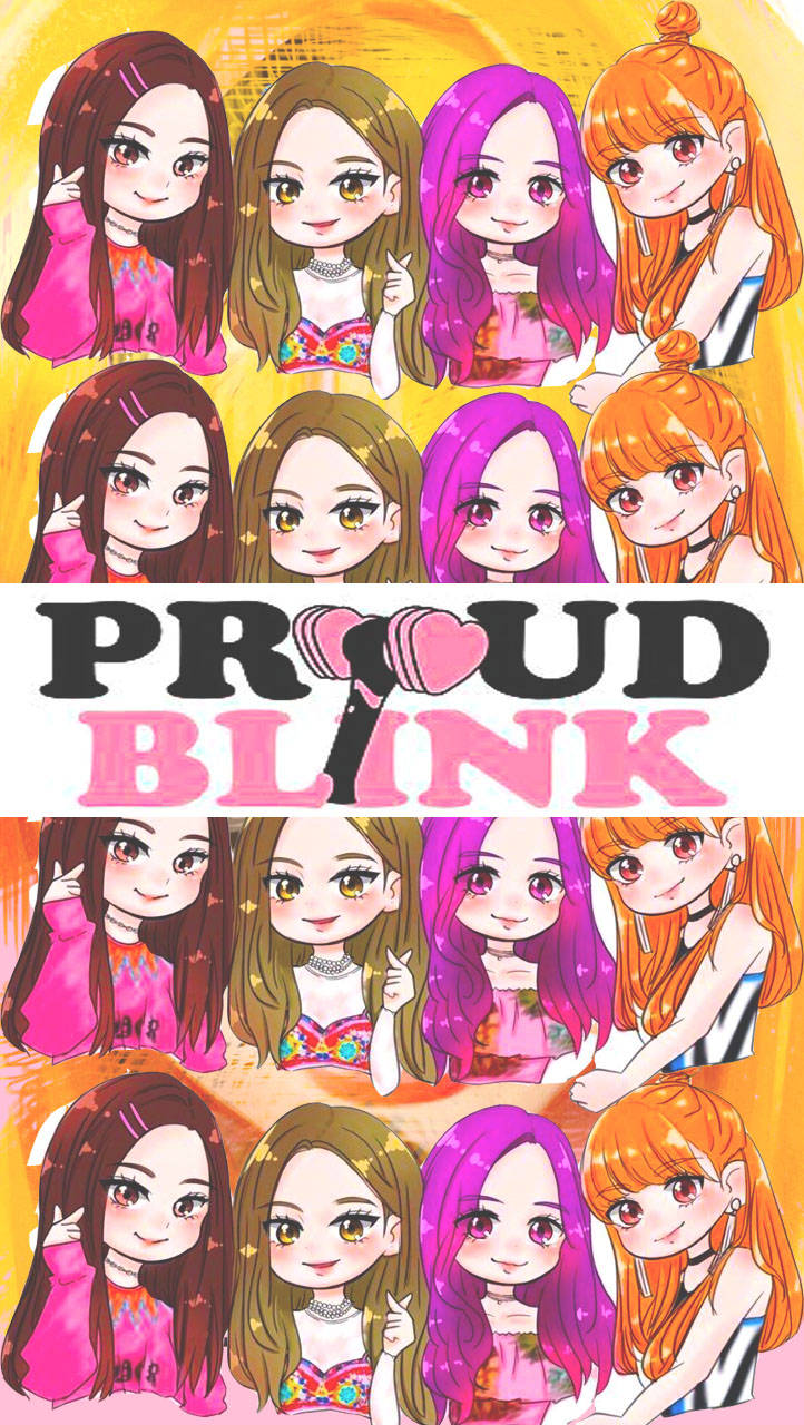 九個動漫女仔，頭髮色彩繽紛，喺「PROUD BLINK」文字周圍微笑。