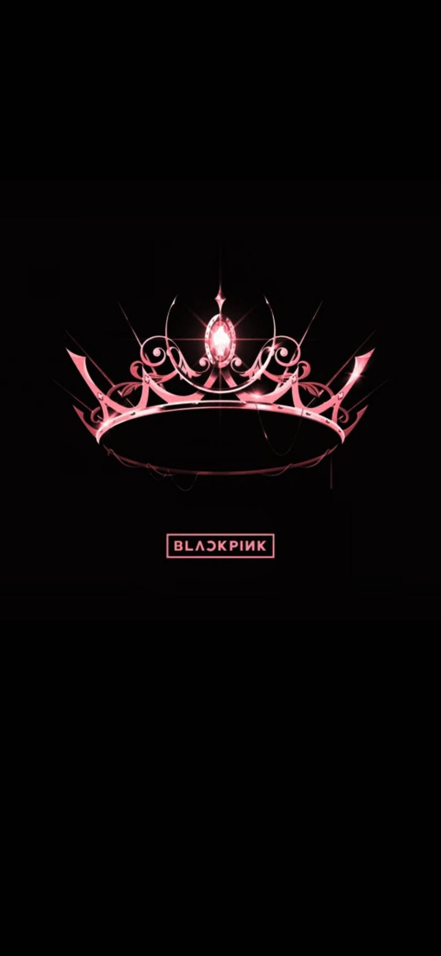 粉紅色發光皇冠，帶有寶石和BLACKPINK文字，黑色背景