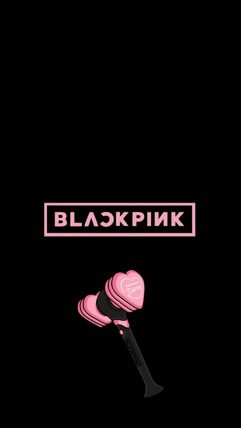 BLACKPINK標誌與Bi Ping Bong 壁紙 — 一個粉紅色心形發光棒，上面有 'Dior' 字樣，位於發光粉紅色 'BLACKPINK' 標誌下方，背景為黑色。